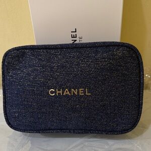 GWP ITEM | CHANEL Navy Blue Cosmetic Pouch Gold Accents Chanel canvas Makeup